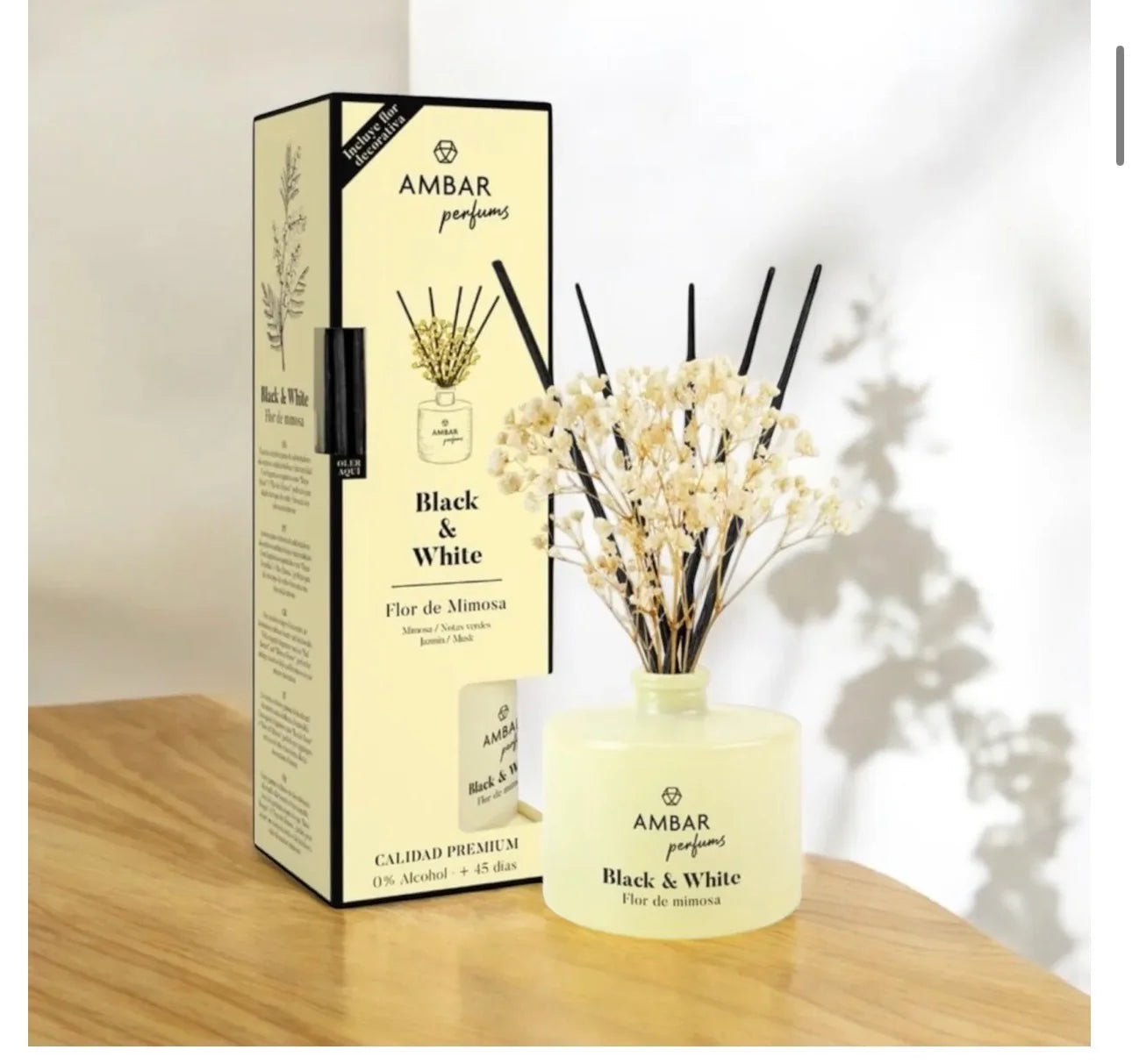 LOT DE 2 MIKADO AMBAR BLACK & WHITE FLEUR DE MIMOSA